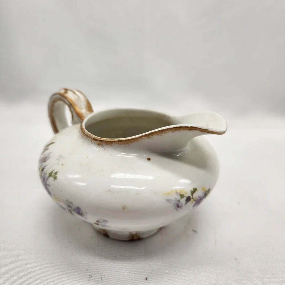 Antique LS&S Limoges‎ France Floral Pink Floral Creamer w/ Gold Edge